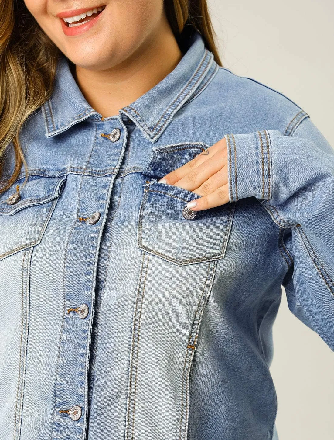 Agnes Orinda Women's Plus Size Classic Washed Front Frayed Denim Jacket