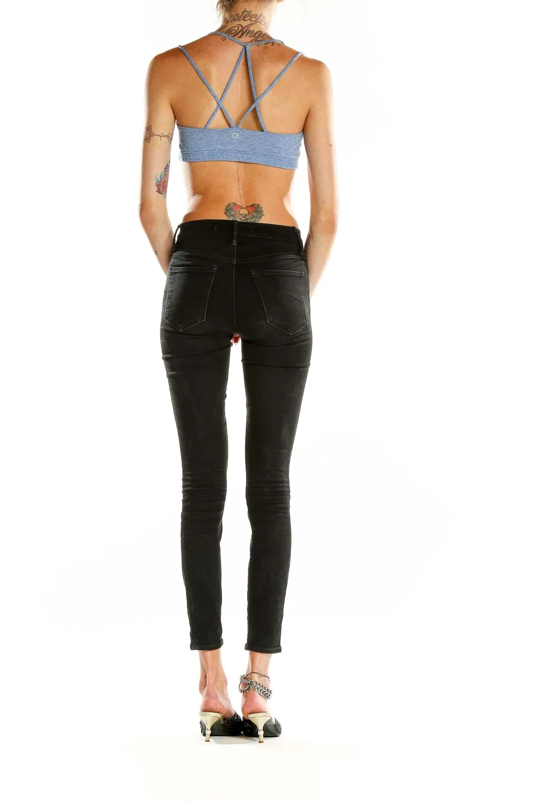 Blue Strappy Cropped Sports Bra
