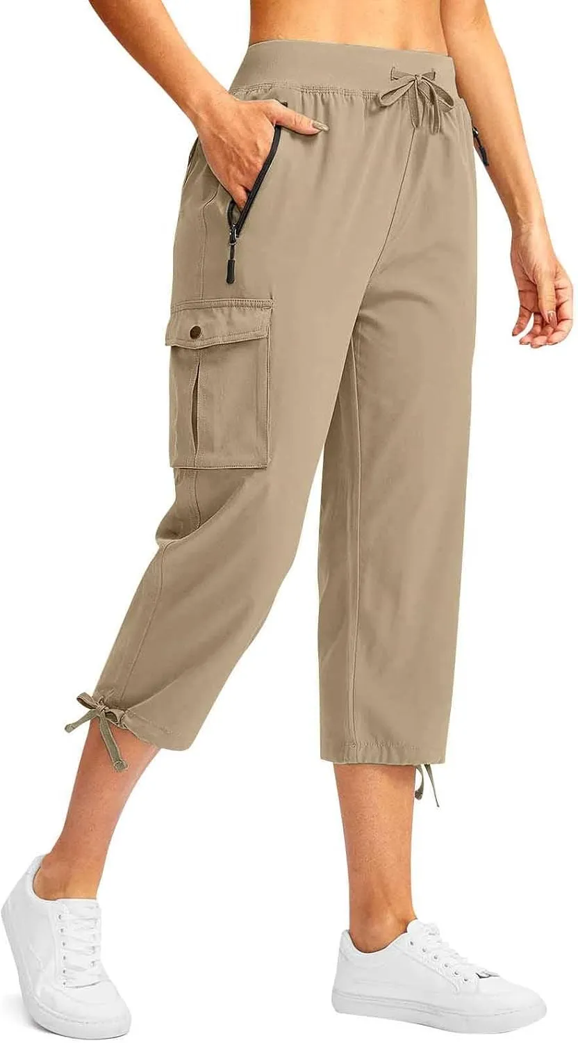 Cargo Capris for Women Lightweight Quick Dry Hiking Pants with Pockets Outdoor Casual Drawstring Capri Pants