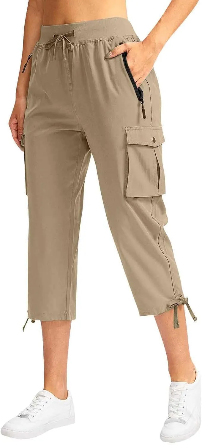 Cargo Capris for Women Lightweight Quick Dry Hiking Pants with Pockets Outdoor Casual Drawstring Capri Pants