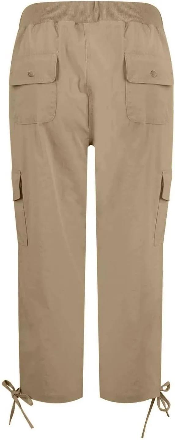Cargo Capris for Women Lightweight Quick Dry Hiking Pants with Pockets Outdoor Casual Drawstring Capri Pants