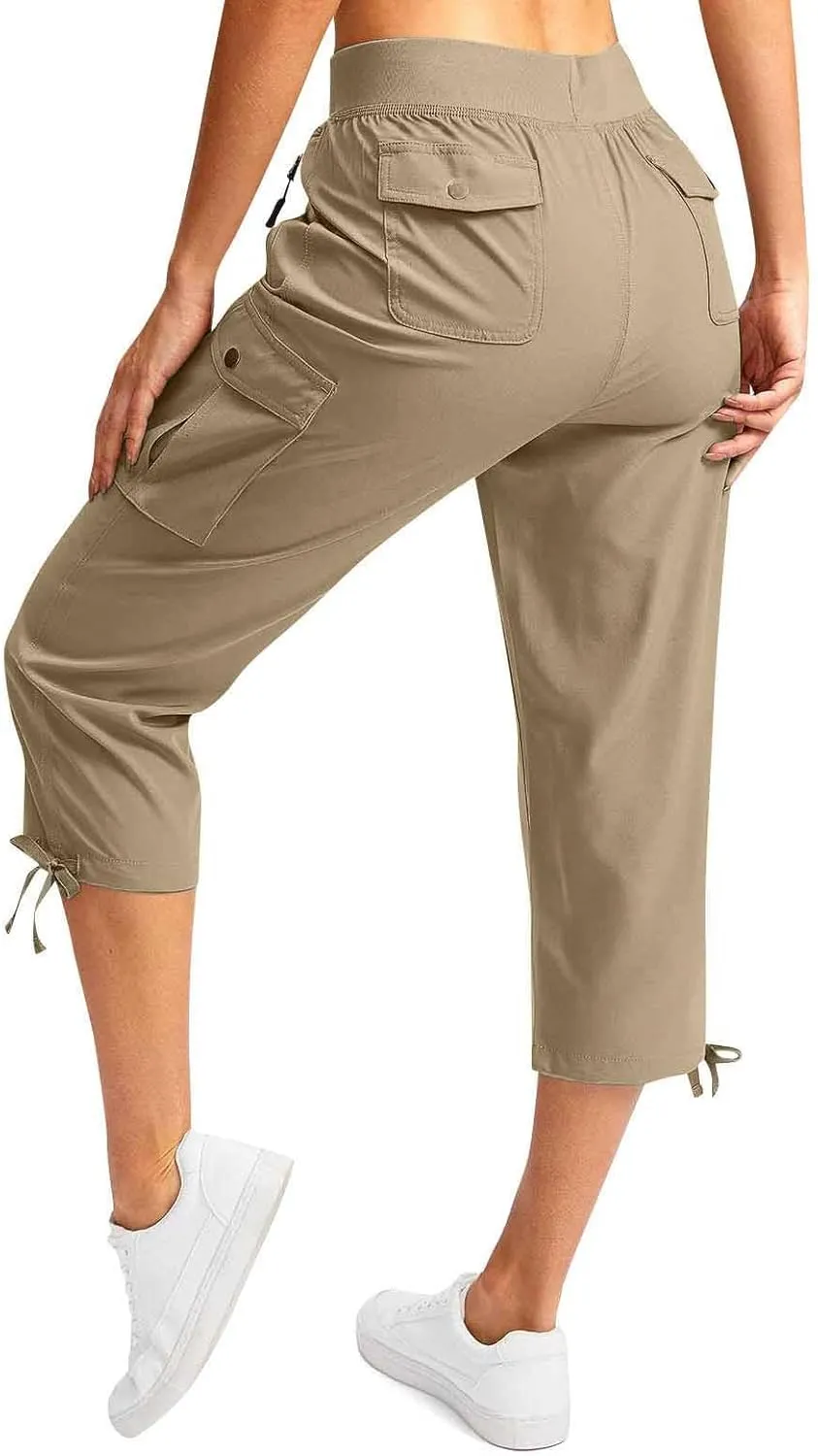 Cargo Capris for Women Lightweight Quick Dry Hiking Pants with Pockets Outdoor Casual Drawstring Capri Pants