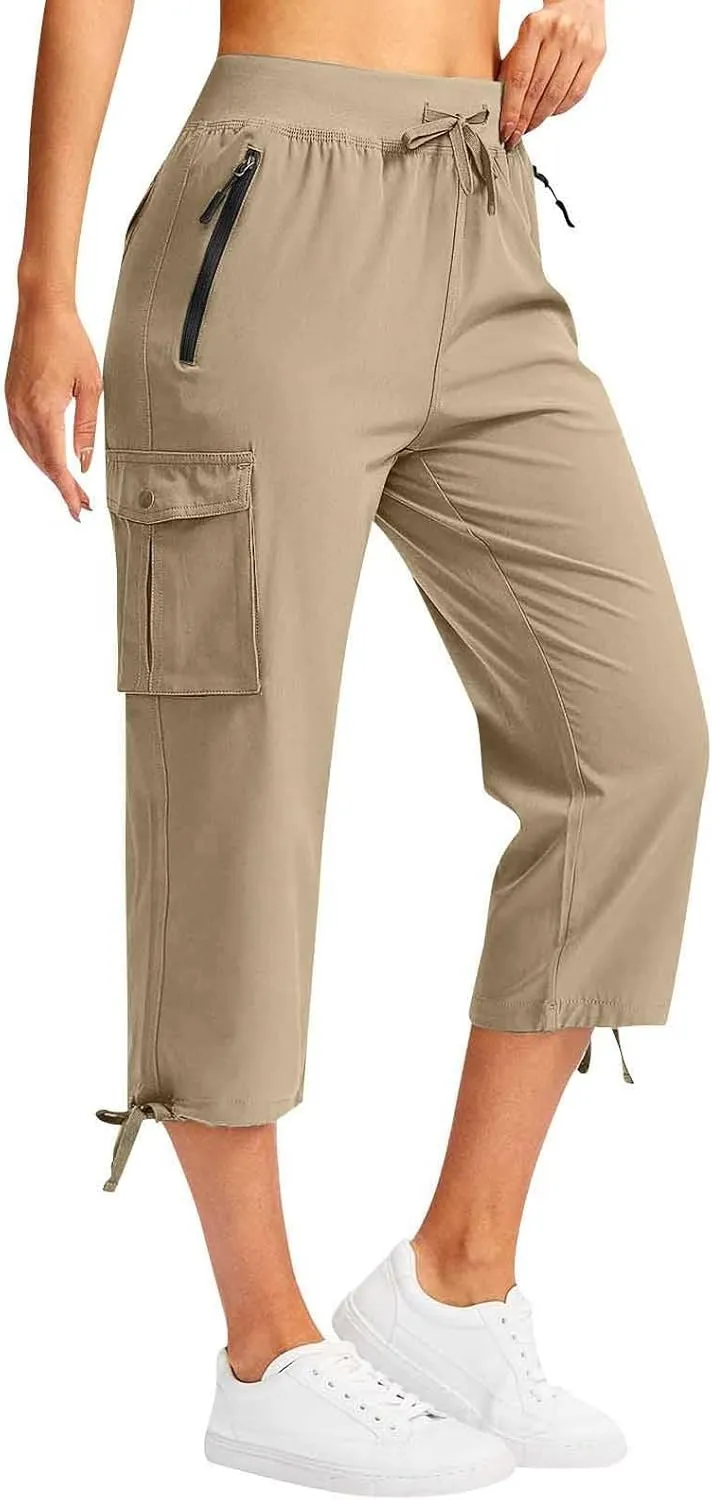 Cargo Capris for Women Lightweight Quick Dry Hiking Pants with Pockets Outdoor Casual Drawstring Capri Pants