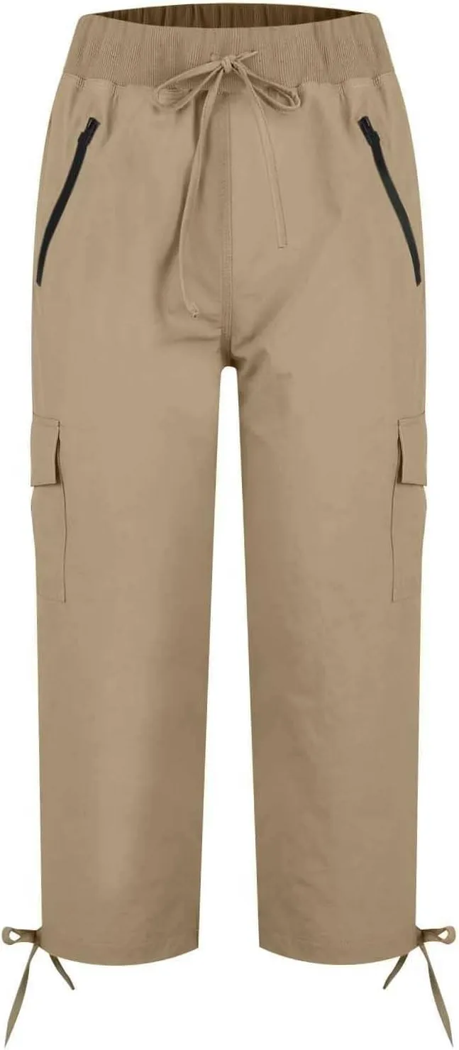 Cargo Capris for Women Lightweight Quick Dry Hiking Pants with Pockets Outdoor Casual Drawstring Capri Pants