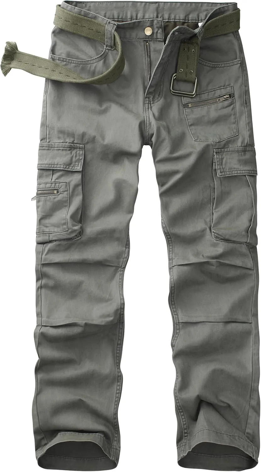 Cargo Pants for Men Relaxed Fit Work Pants Breathable Casual Pants with 8 Pockets No Belt