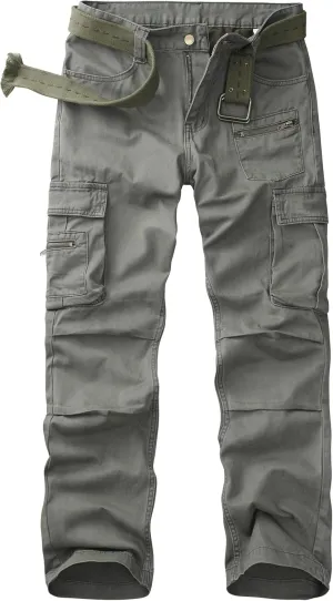 Cargo Pants for Men Relaxed Fit Work Pants Breathable Casual Pants with 8 Pockets No Belt