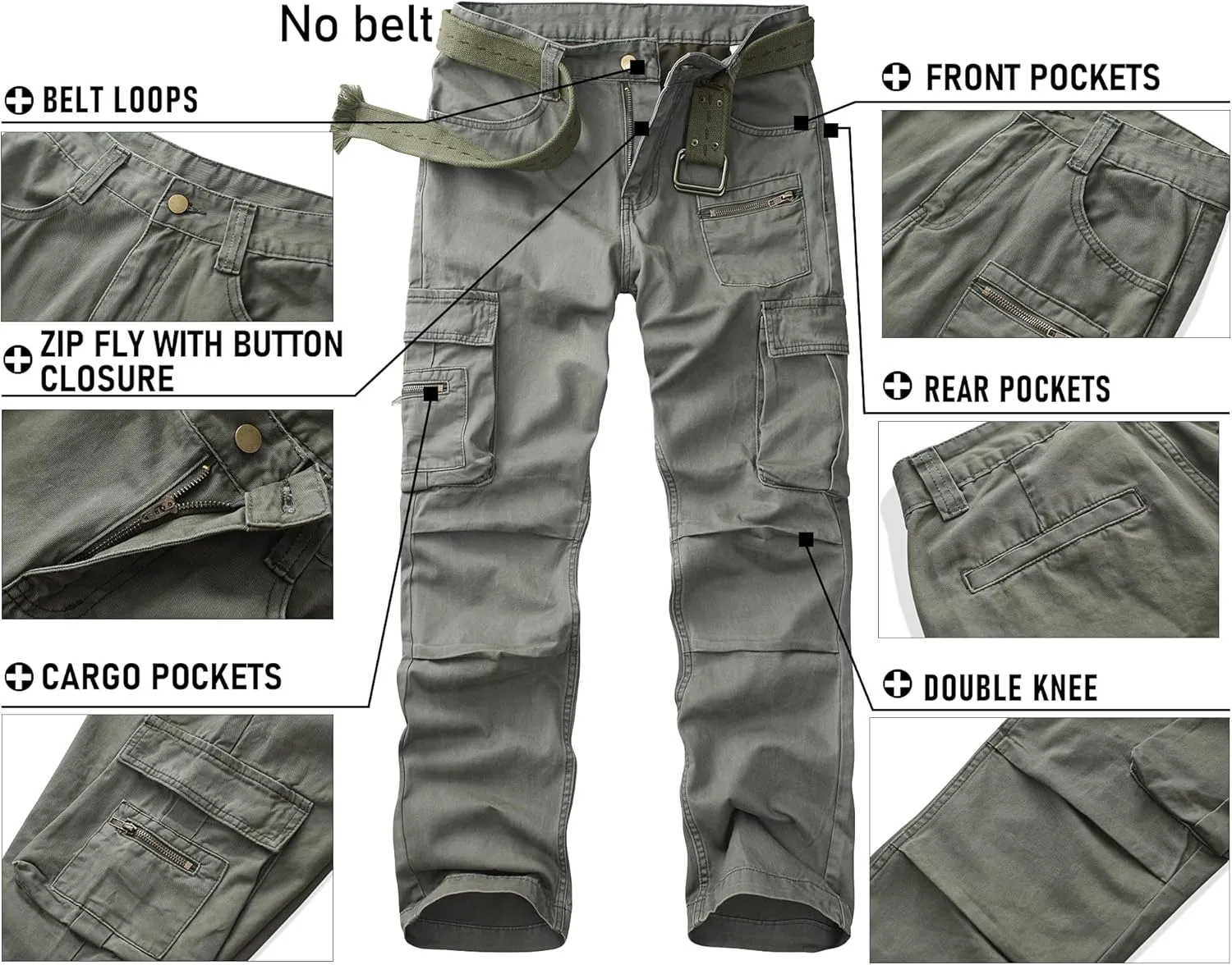 Cargo Pants for Men Relaxed Fit Work Pants Breathable Casual Pants with 8 Pockets No Belt