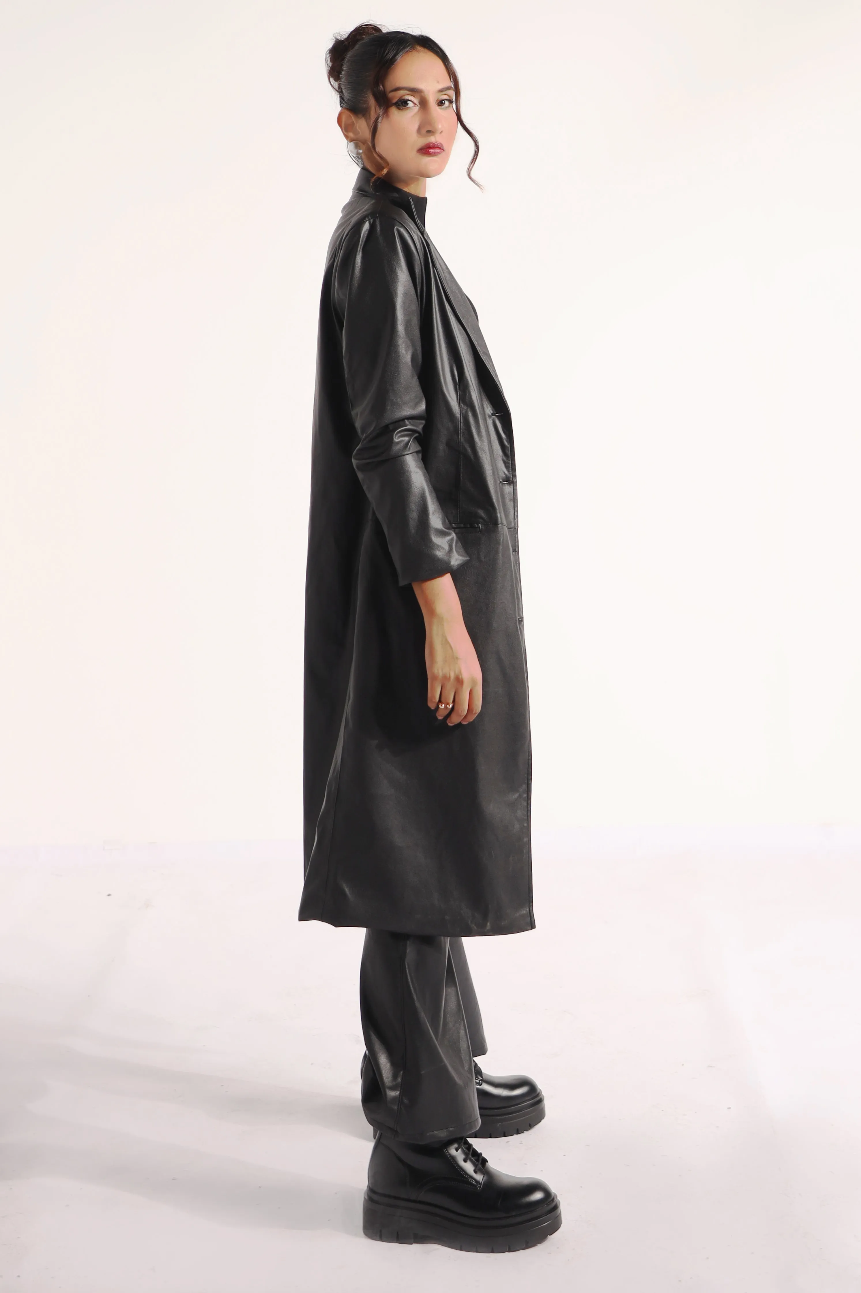 Cascade leather long coat