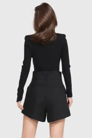 Cropped Top with Leather Belts - Black