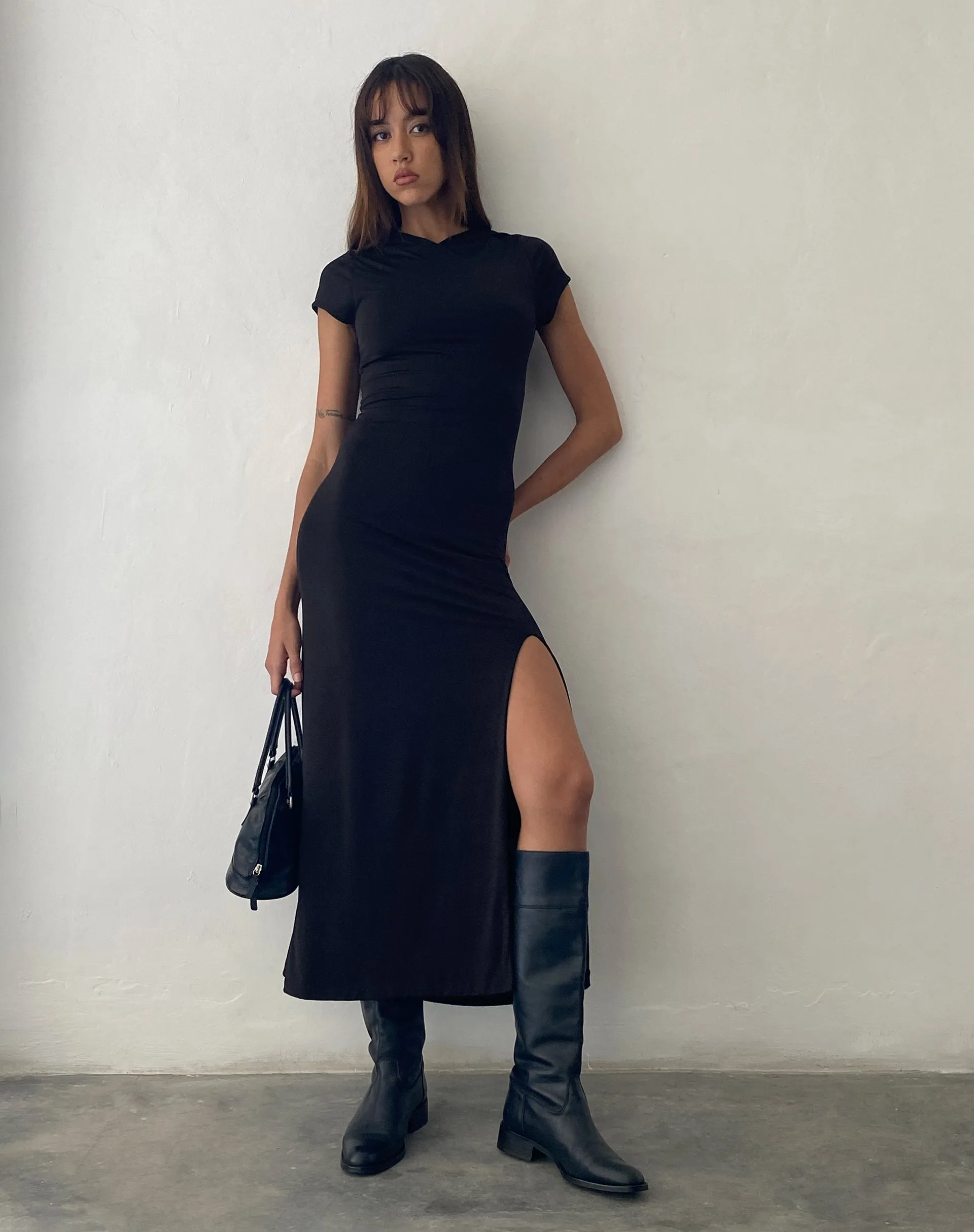 Dixie Hooded Maxi Dress in Slinky Black