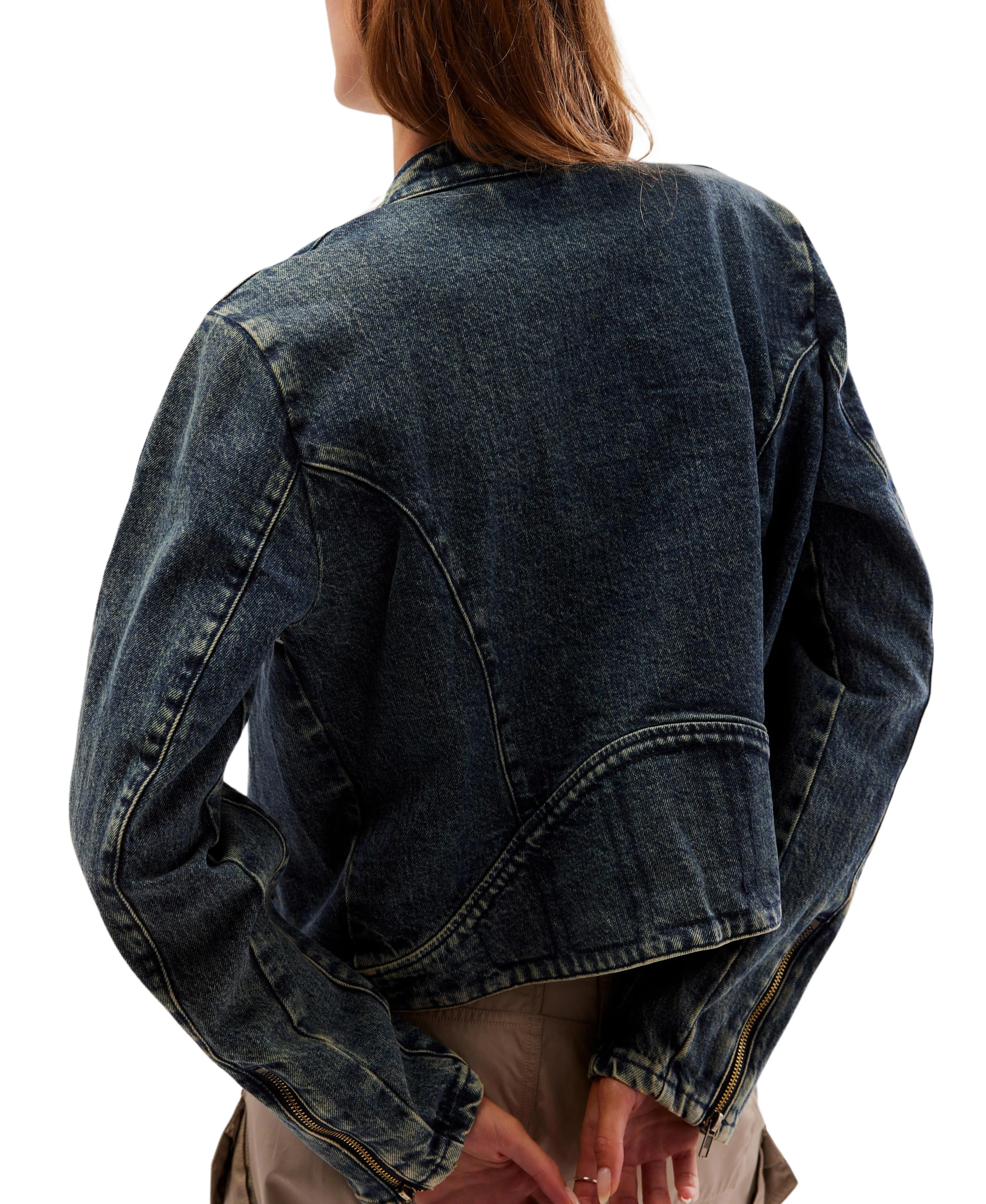 Free People Fast Lane Denim Moto Jacket