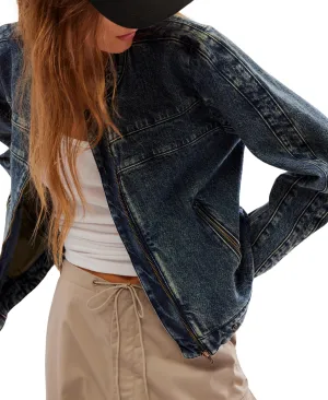 Free People Fast Lane Denim Moto Jacket