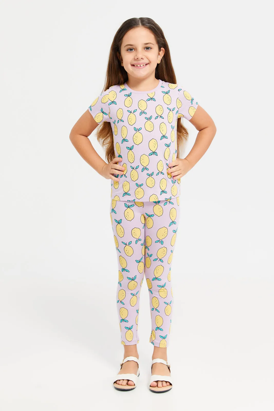 Girls Lilac Lemon Printed T-Shirt