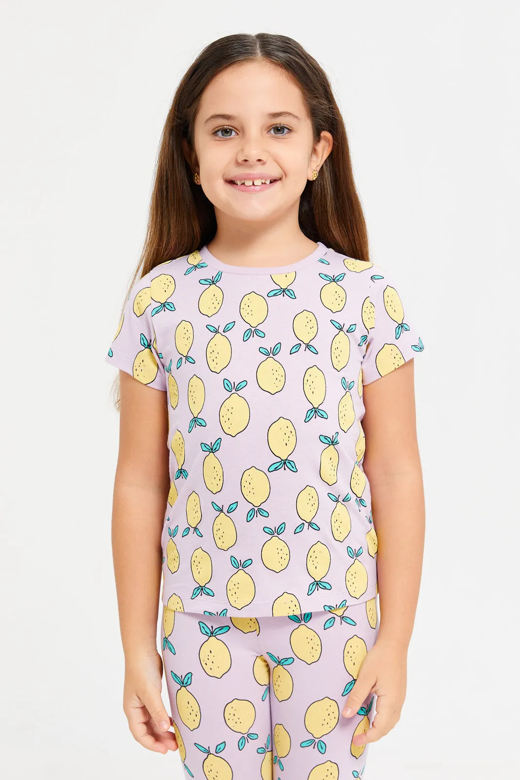 Girls Lilac Lemon Printed T-Shirt