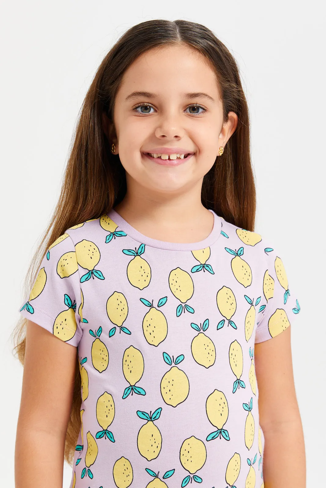 Girls Lilac Lemon Printed T-Shirt