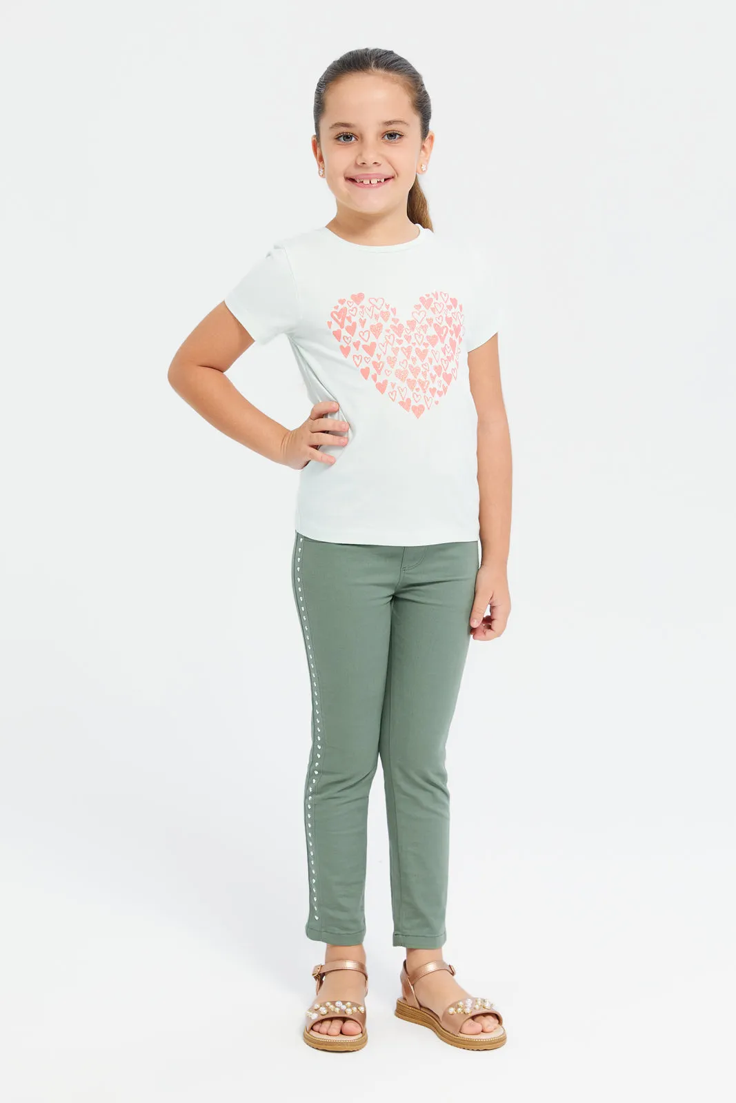 Girls Mint Heart Printed T-Shirt