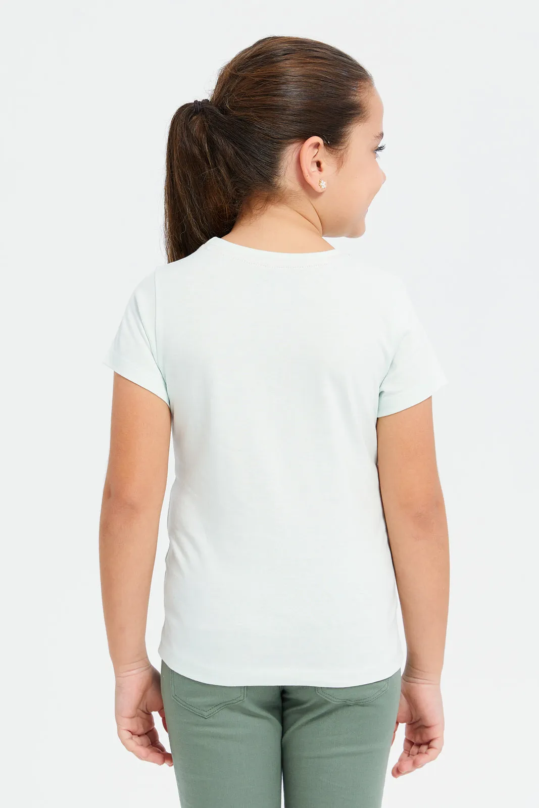Girls Mint Heart Printed T-Shirt
