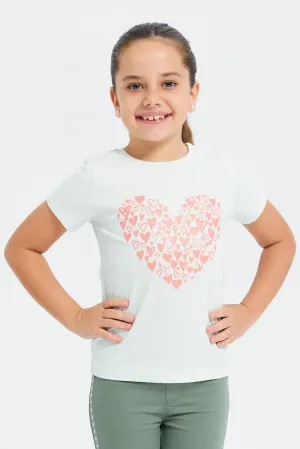 Girls Mint Heart Printed T-Shirt