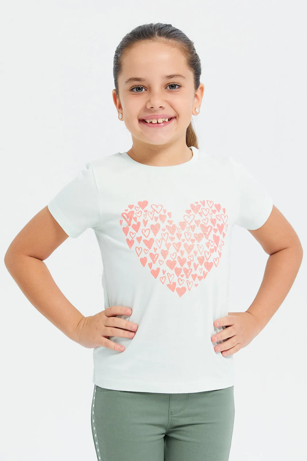 Girls Mint Heart Printed T-Shirt