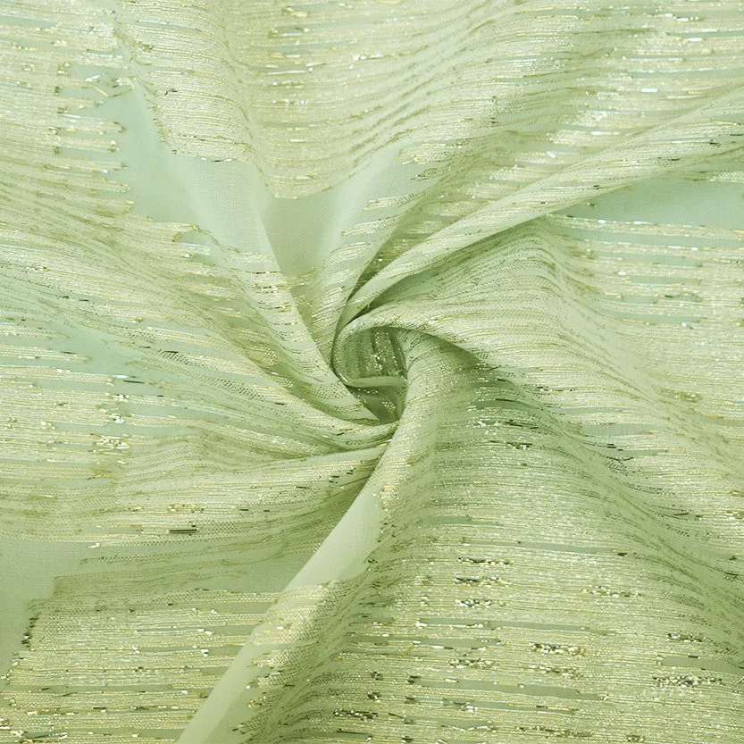 Green-Gold Nylon Blend Metallic Abstract Organza Jacquard Woven Fabric