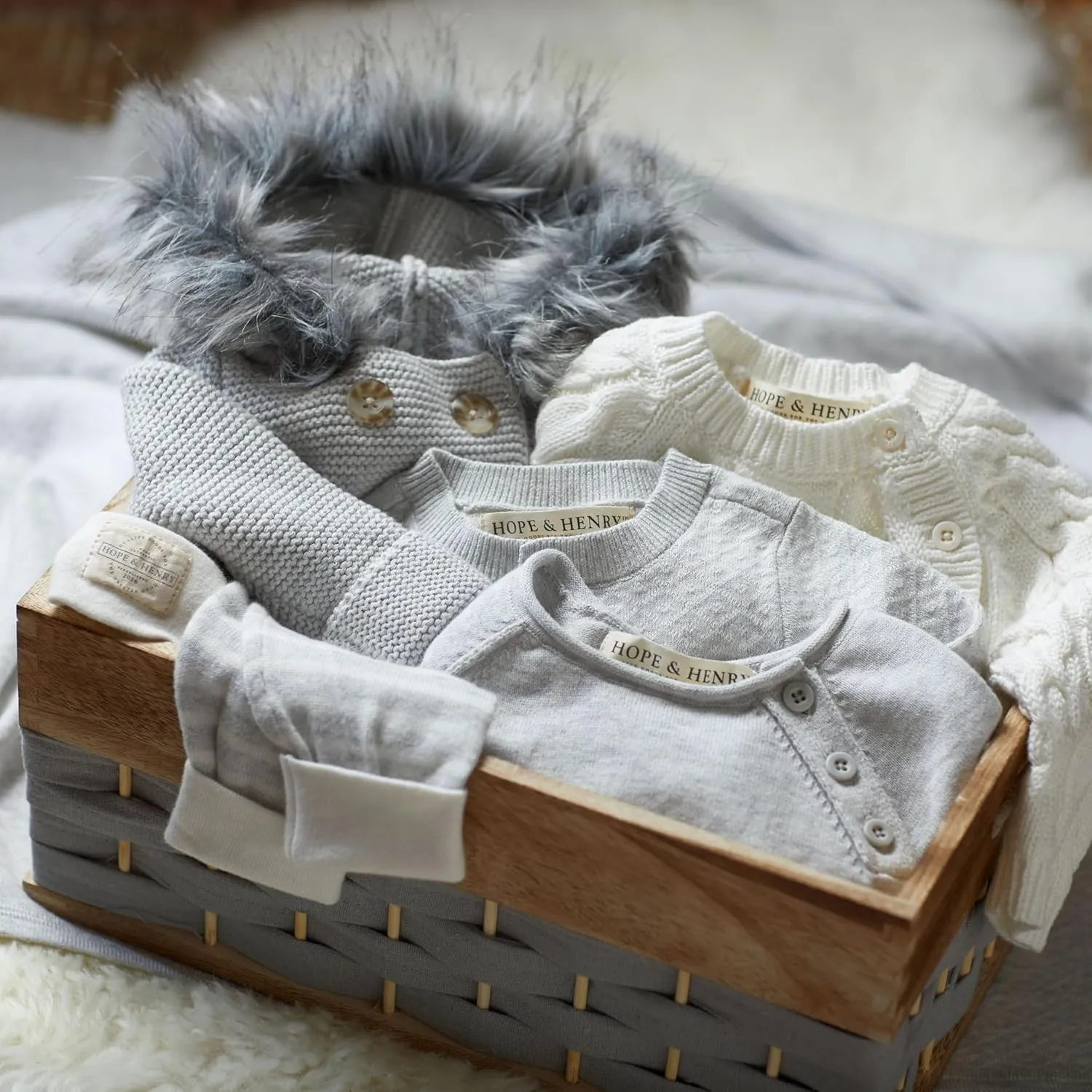 Hope & Henry Layette Baby Long Sleeve Button Front Hooded Sweater