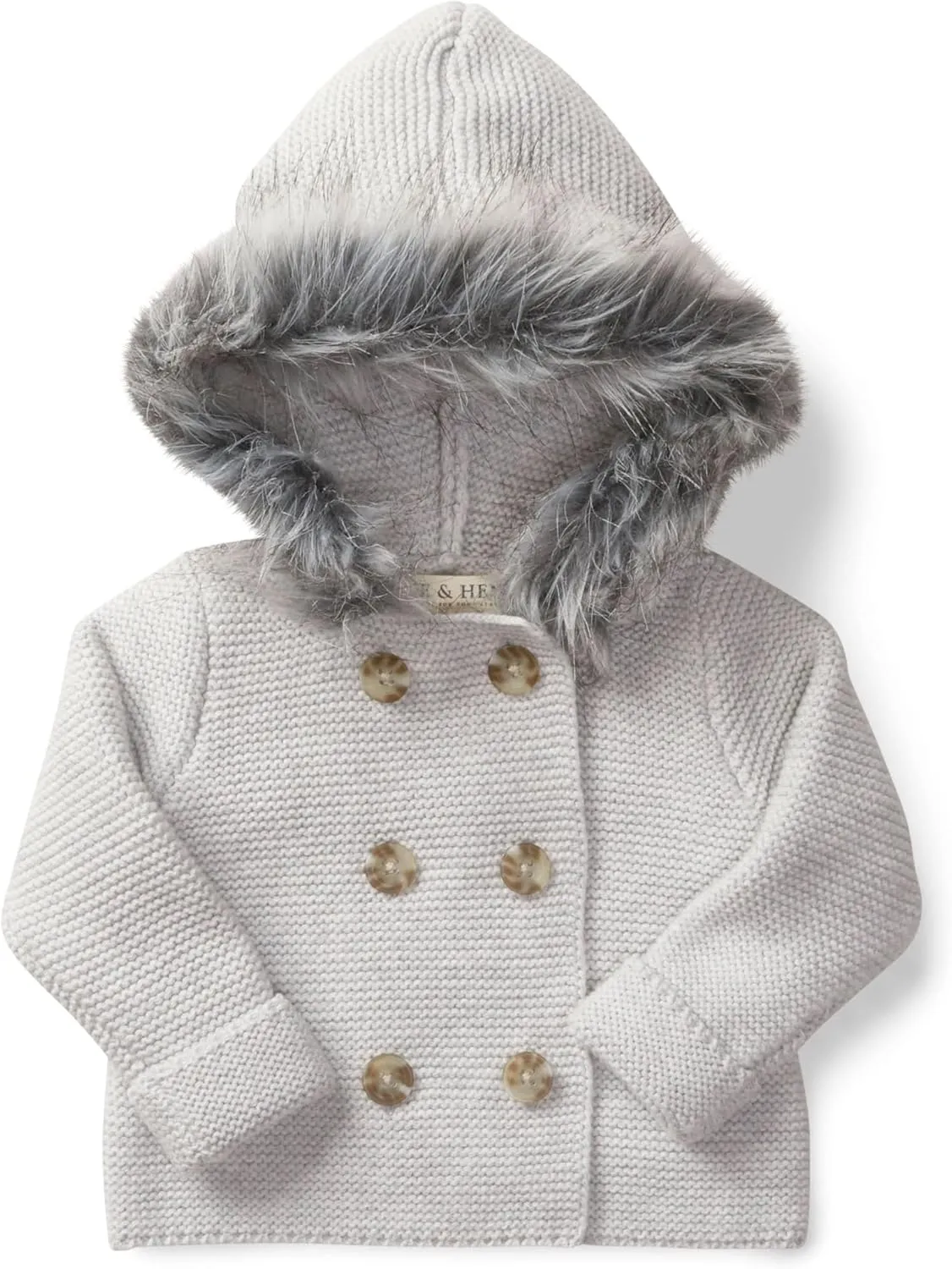 Hope & Henry Layette Baby Long Sleeve Button Front Hooded Sweater