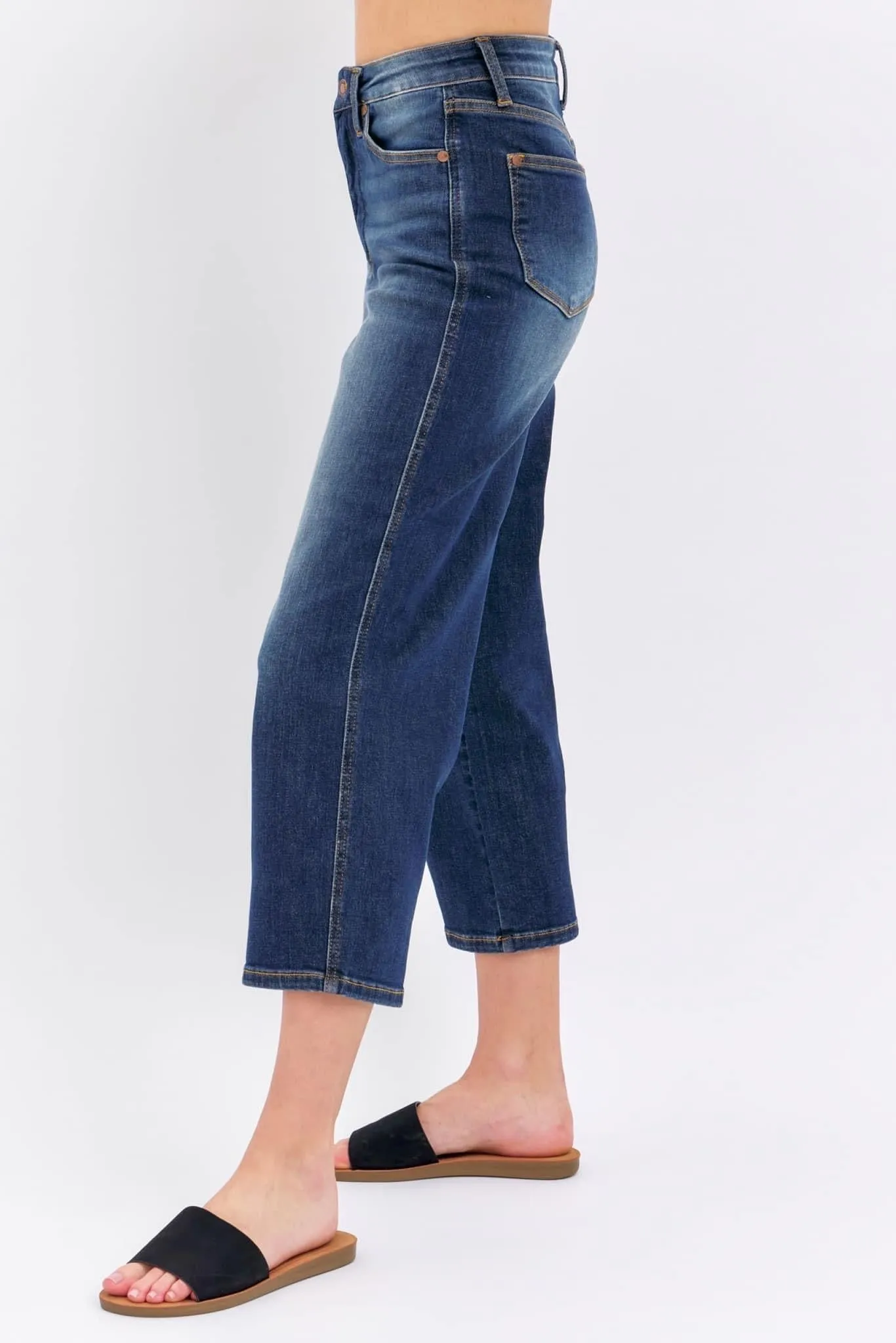 Judy Blue Midrise Tummy Control Wide Crop Jeans - Dark Wash / Stuffology Boutique