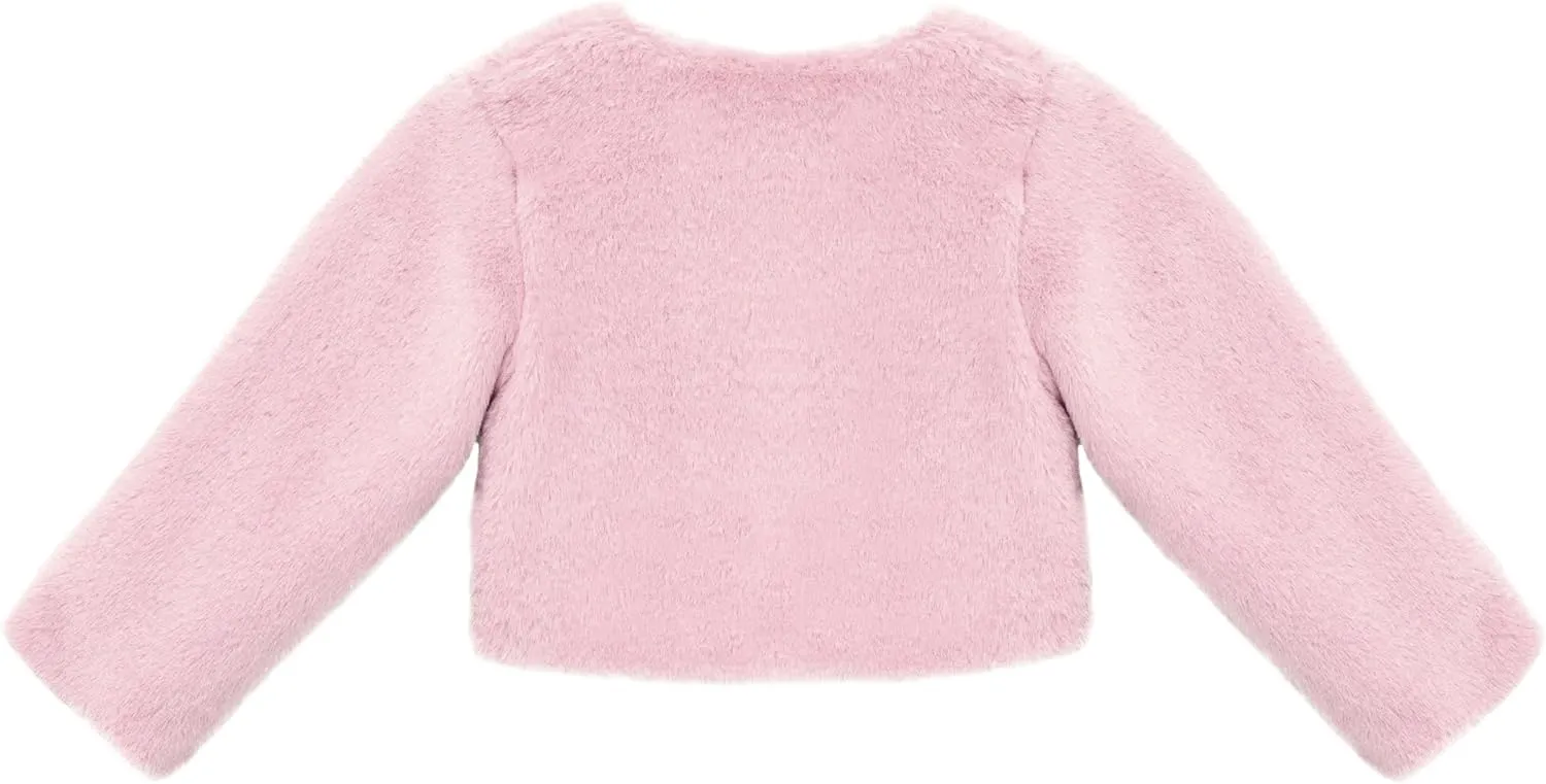Lilax Girls Cozy Faux Fur Long Sleeve Crew Neck Dress Coat
