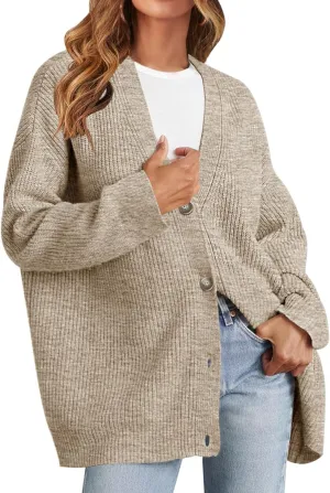 MEROKEETY Women's Cardigan Sweaters 2025 Fall Open Front Oversized Button V Neck Loose Soft Knit Outwear