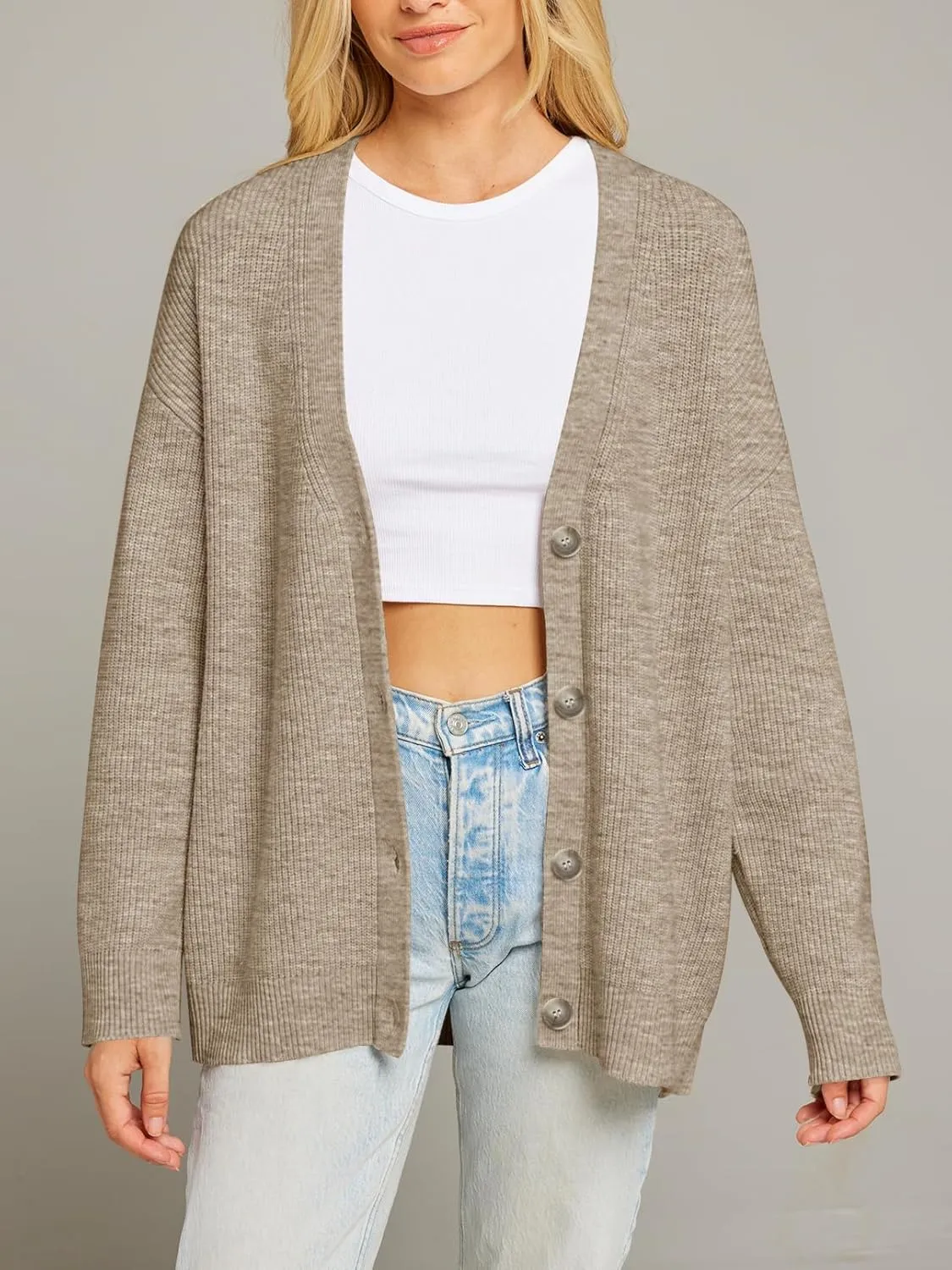 MEROKEETY Women's Cardigan Sweaters 2025 Fall Open Front Oversized Button V Neck Loose Soft Knit Outwear