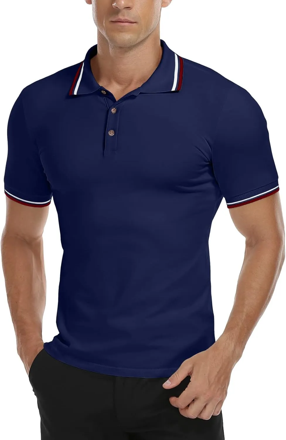 MLANM Men's Polo Regular-Fit Quick-Dry Golf Striped Short Sleeve Collared T-Shirts