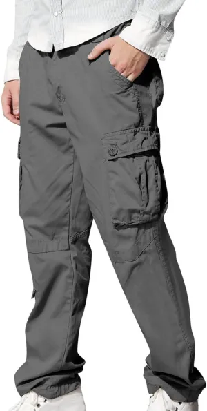 Muscularfit Cargo Pants for Men Outdoor Fashion Cotton Solid Tactical Trousers Multi Pockets Regular Fit Sport Sweatpants