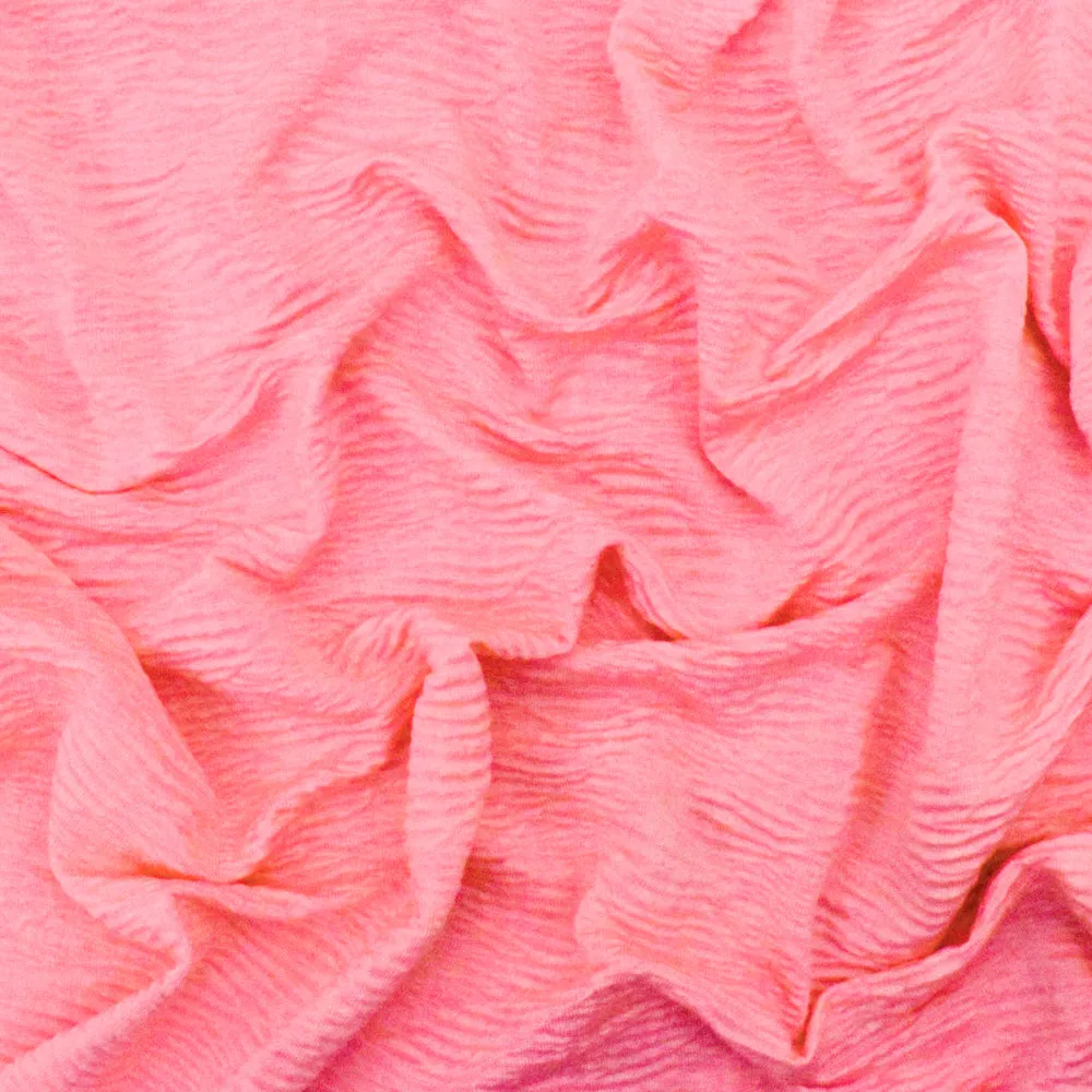 Neon Pink Crinkle Stretch Plisse Polyspan Jersey Knit Fabric