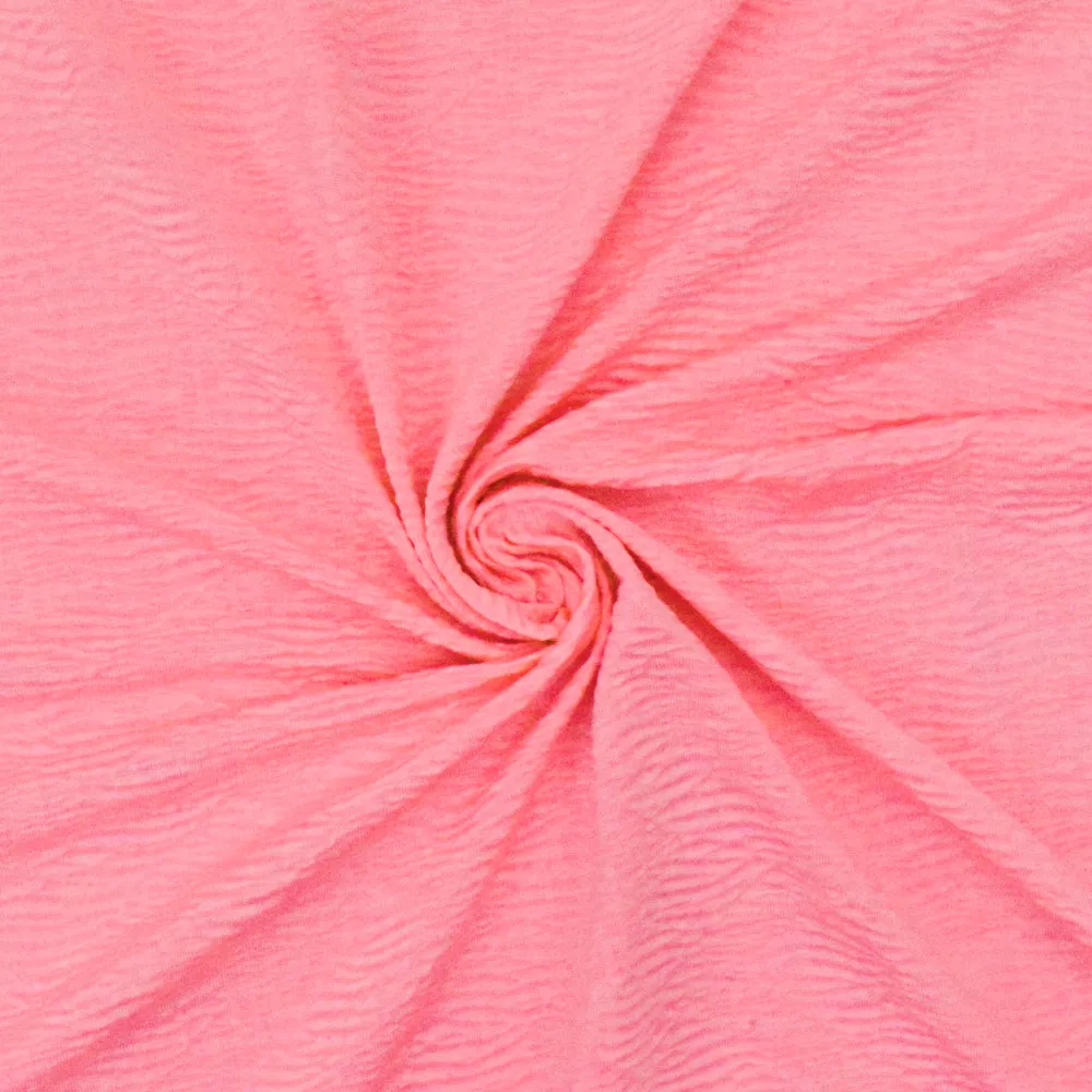 Neon Pink Crinkle Stretch Plisse Polyspan Jersey Knit Fabric