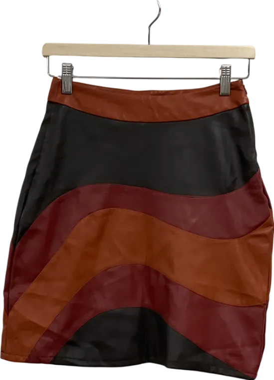 Neon Rose Orange A-line Mini Skirt In Wavy Brown UK XS