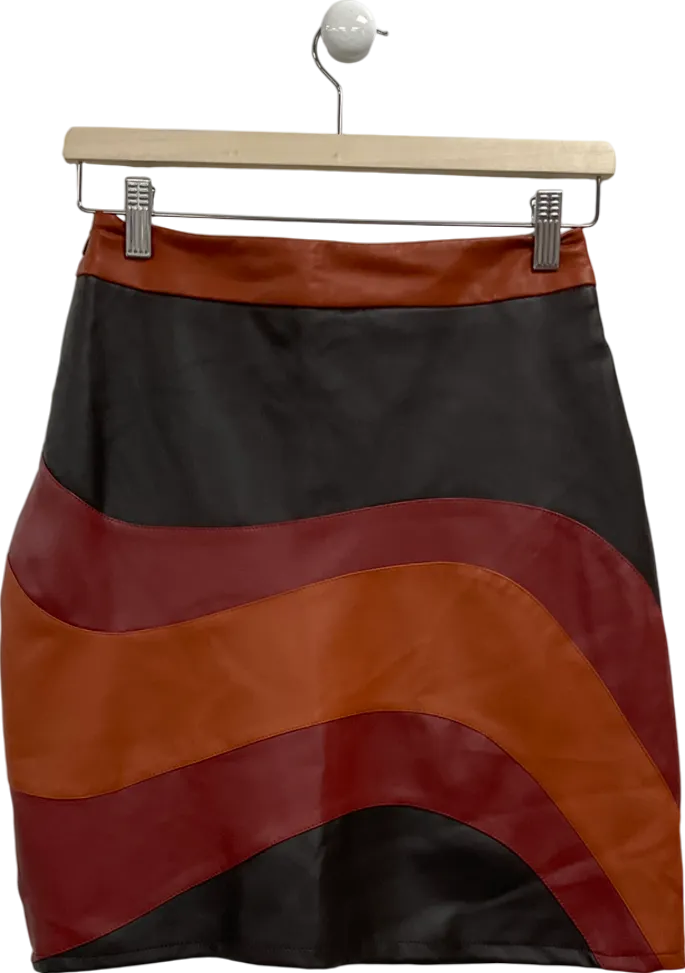 Neon Rose Orange A-line Mini Skirt In Wavy Brown UK XS