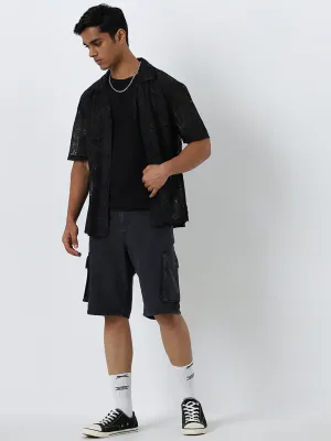 Nuon Charcoal Mid-Rise Relaxed-Fit Cotton Shorts