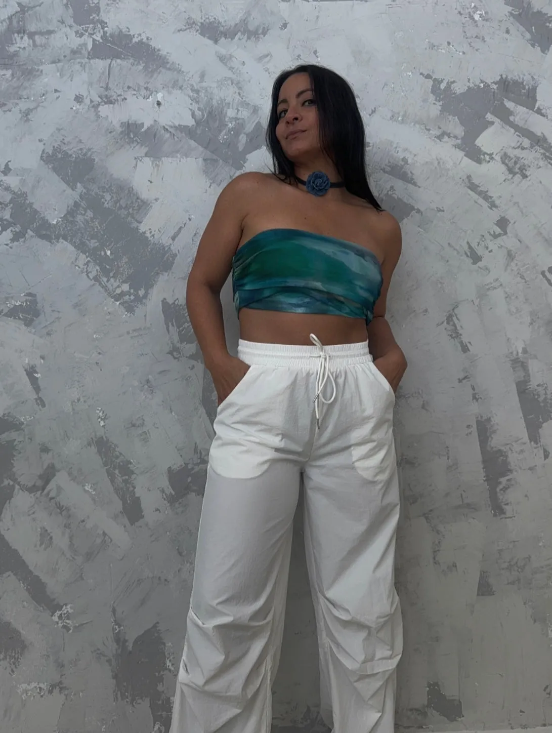 Off White Nylon Wide Leg Pant