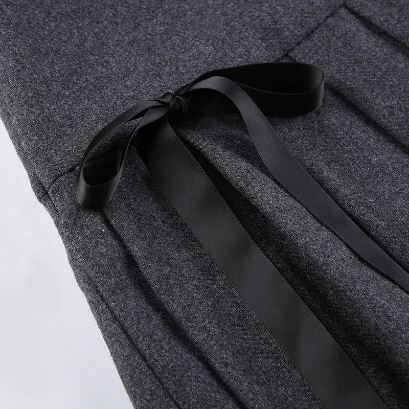 Pleated bowknot contrast high rise A line mini skirt
