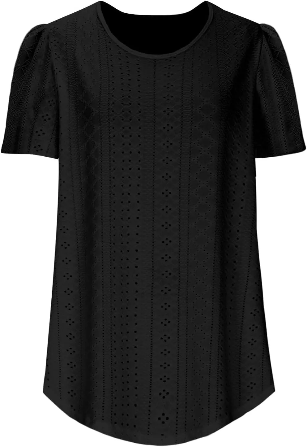 Summer Blouses for Women Short Sleeve Crewneck Fashion Eyelet Tee Tops Lightweight Loose Fit Tunic Shirt