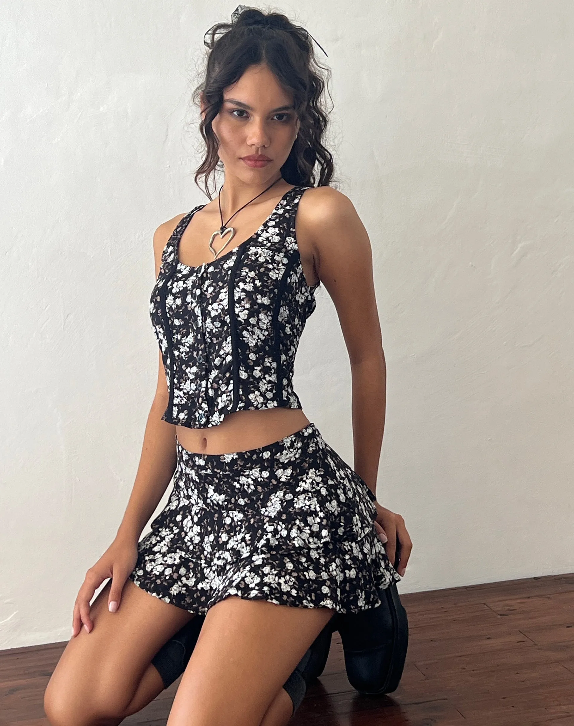 Teres Button Through Top in Dark Wild Flower