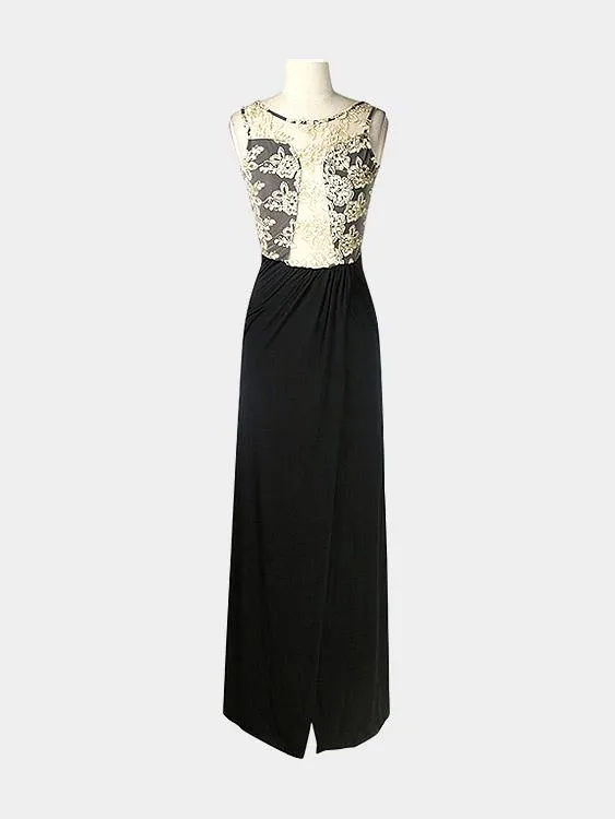 Wholesale Black Round Neck Sleeveless Floral Print Slit Hem Maxi Dress