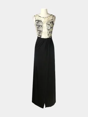 Wholesale Black Round Neck Sleeveless Floral Print Slit Hem Maxi Dress