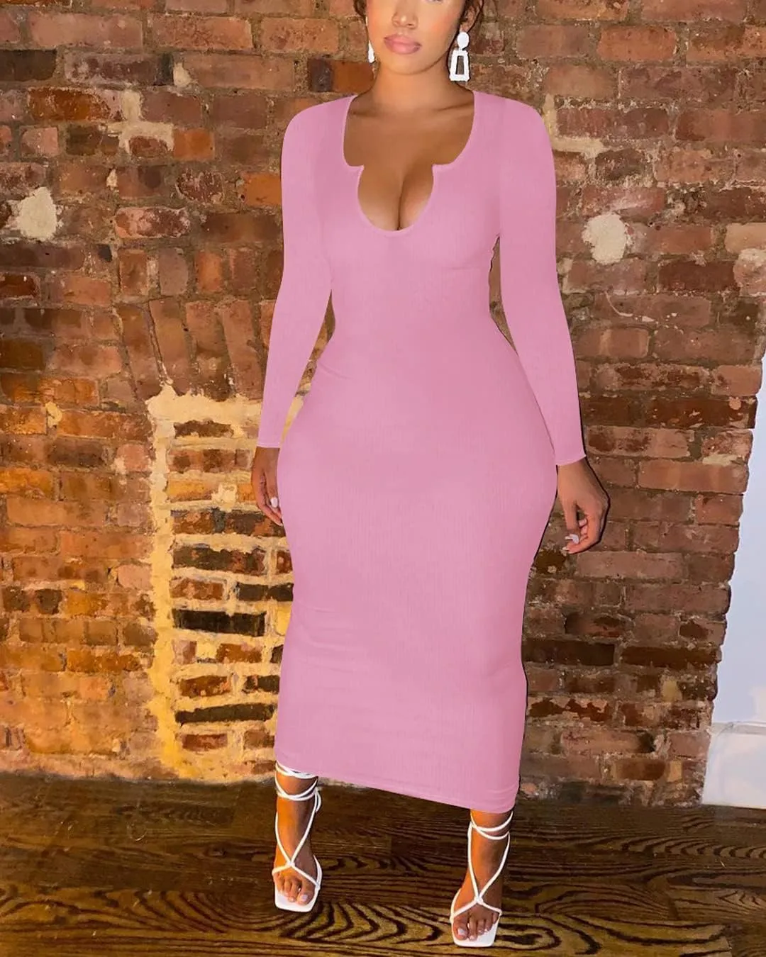 Women Sexy Two Piece Skirt Outfits Long Sleeve/Sleeveless V Neck Bodycon Ribbed Knitted Maxi Club Party Dress