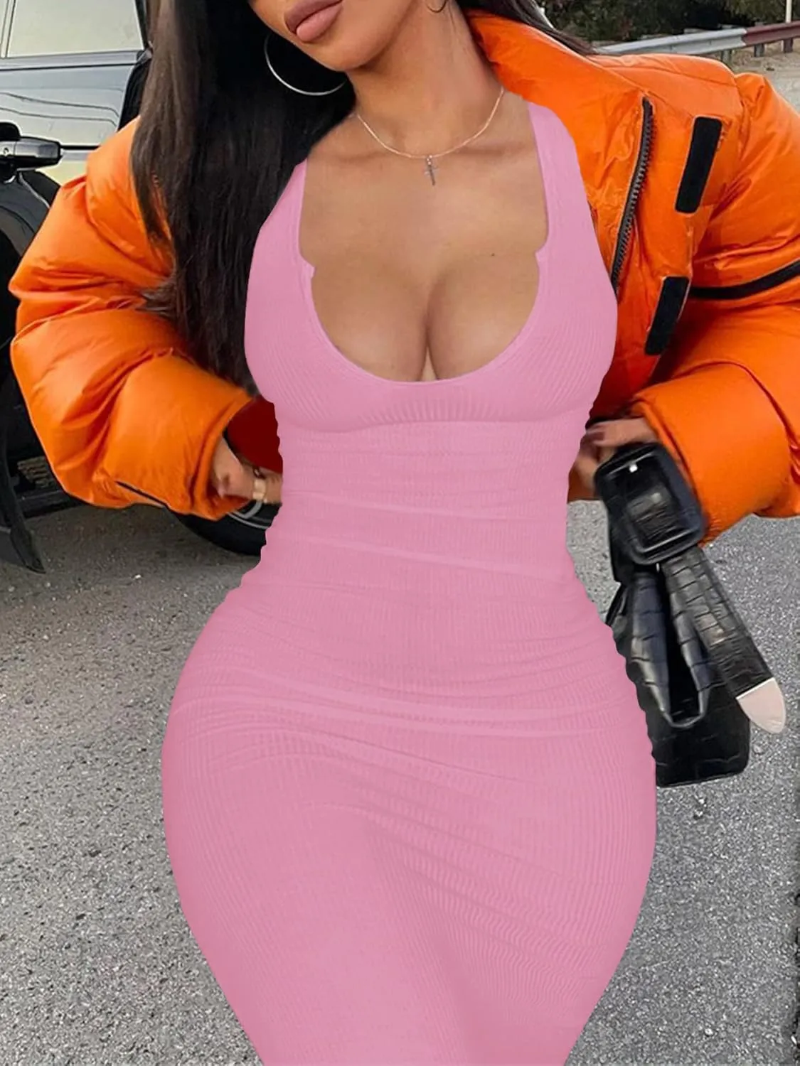 Women Sexy Two Piece Skirt Outfits Long Sleeve/Sleeveless V Neck Bodycon Ribbed Knitted Maxi Club Party Dress