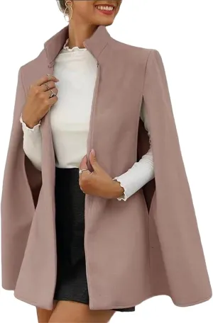 Women's Cloak Hood Wool-Blend Cape Coat Winter Cardigans Oversized Thick Coat Solid Blazer Jackets