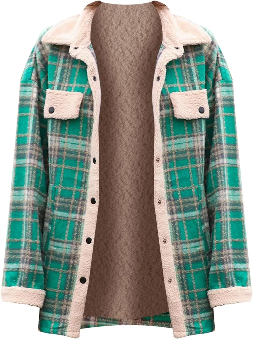 Womens Fuzzy Fleece Lined Jacket Flannel Plaid Shirts Long Sleeve Button Down Sherpa Coats Fall Outfits 2024