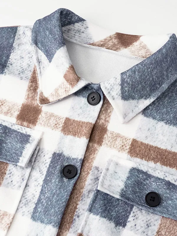 Woolen Plaid Mid-Length Shirt Jacket Autumn Shacket